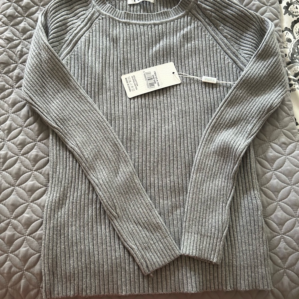 Gray Ribbed Girls Sweater